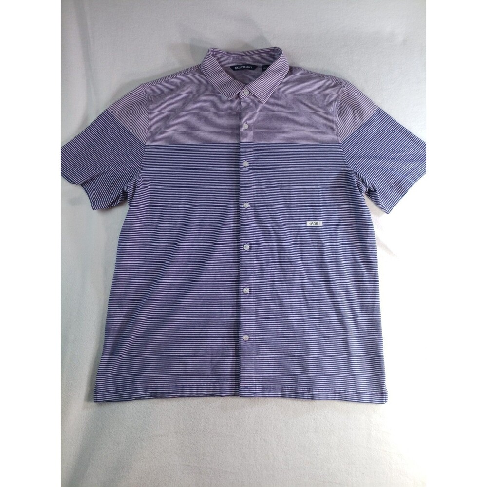 Cutter & Buck Shirt Mens XL Purple Striped Button Up Short Sleeve Golf Casual